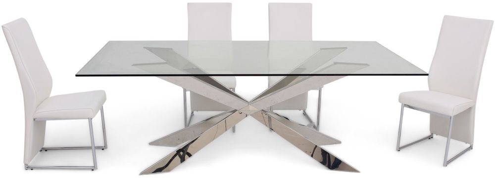 Gabriella Glass Dining Table And 4 Remo Chairs Chrome And White