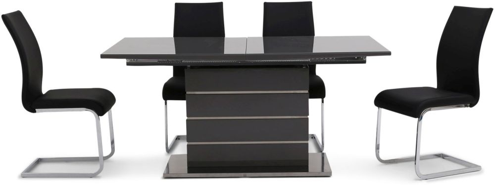 Massimo Grey High Gloss Butterfly Extending Dining Table And 4 Paolo Black Chairs