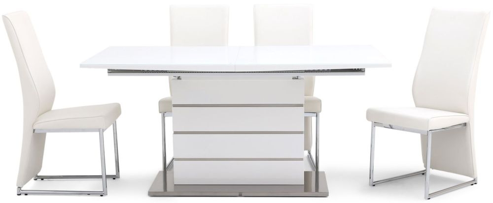 Massimo White High Gloss Butterfly Extending Dining Table And 4 Remo White Chairs