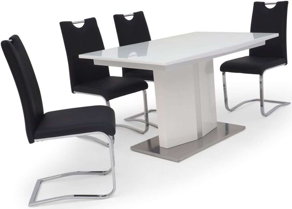 Silvio White High Gloss Butterfly Extending Dining Table And 4 Gabi Black Chairs