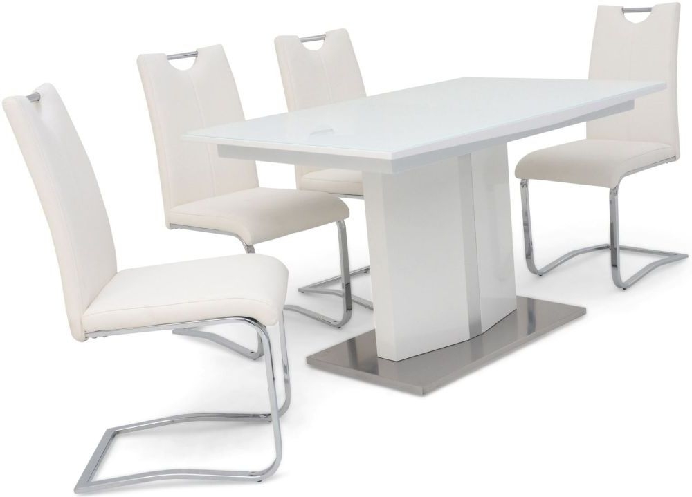 Silvio White High Gloss Butterfly Extending Dining Table And 4 Gabi White Chairs