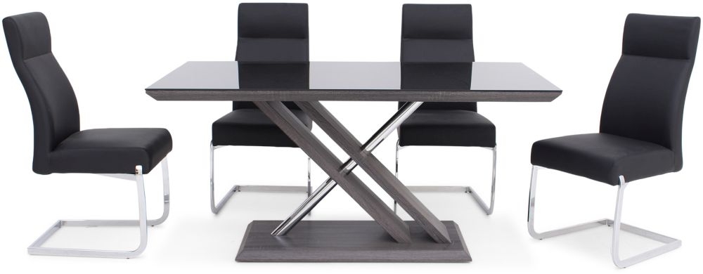 Xavi Grey Walnut Dining Table And 4 Dante Black Chairs