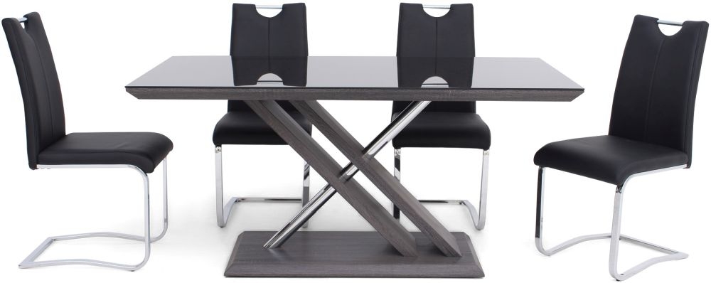 Xavi Grey Walnut Dining Table And 4 Gabi Black Chairs