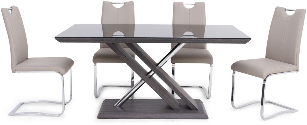 Xavi Grey Walnut Dining Table And 4 Gabi Taupe Chairs