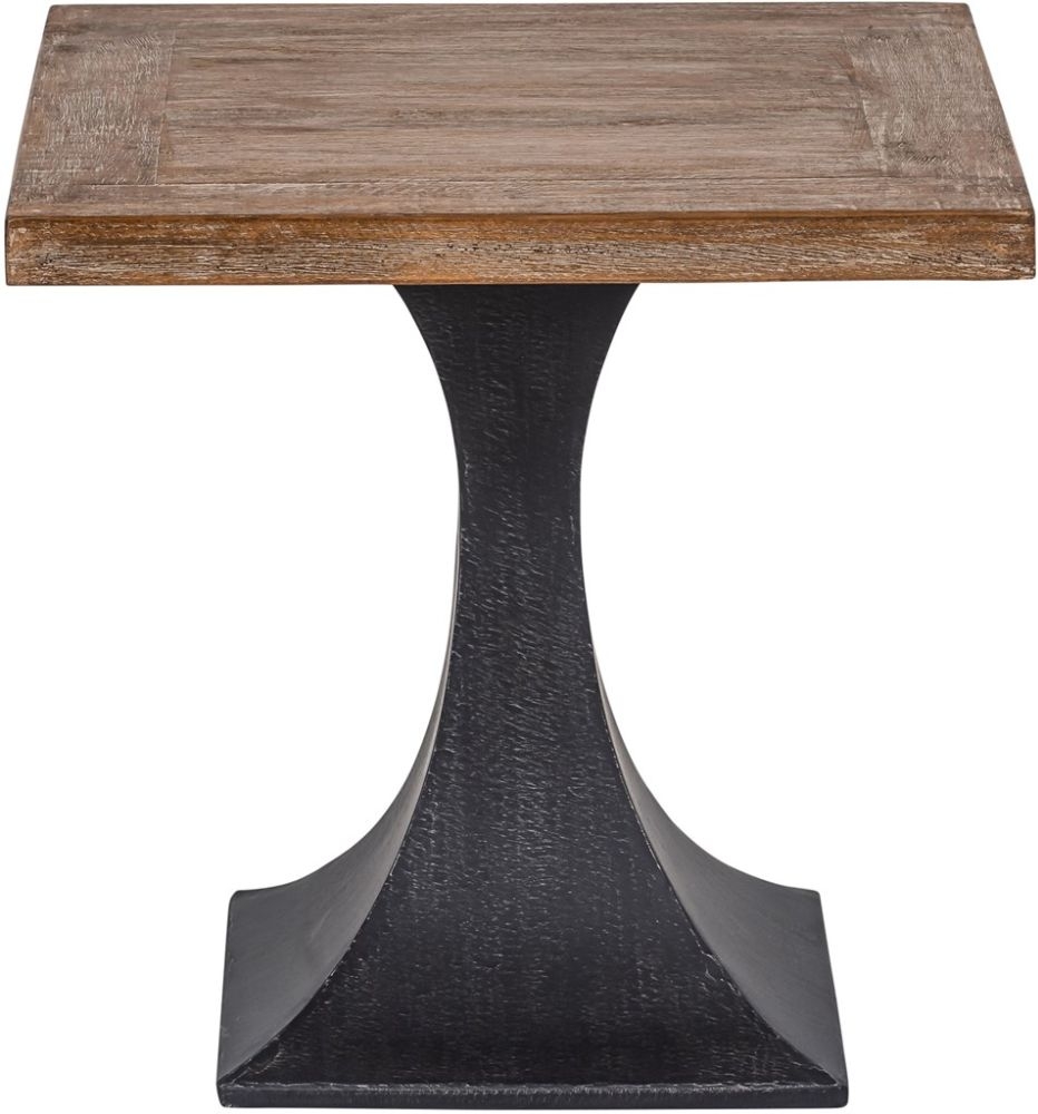 Chelsea Reclaimed Pine Side Table With Black Flute Shape Metal Base