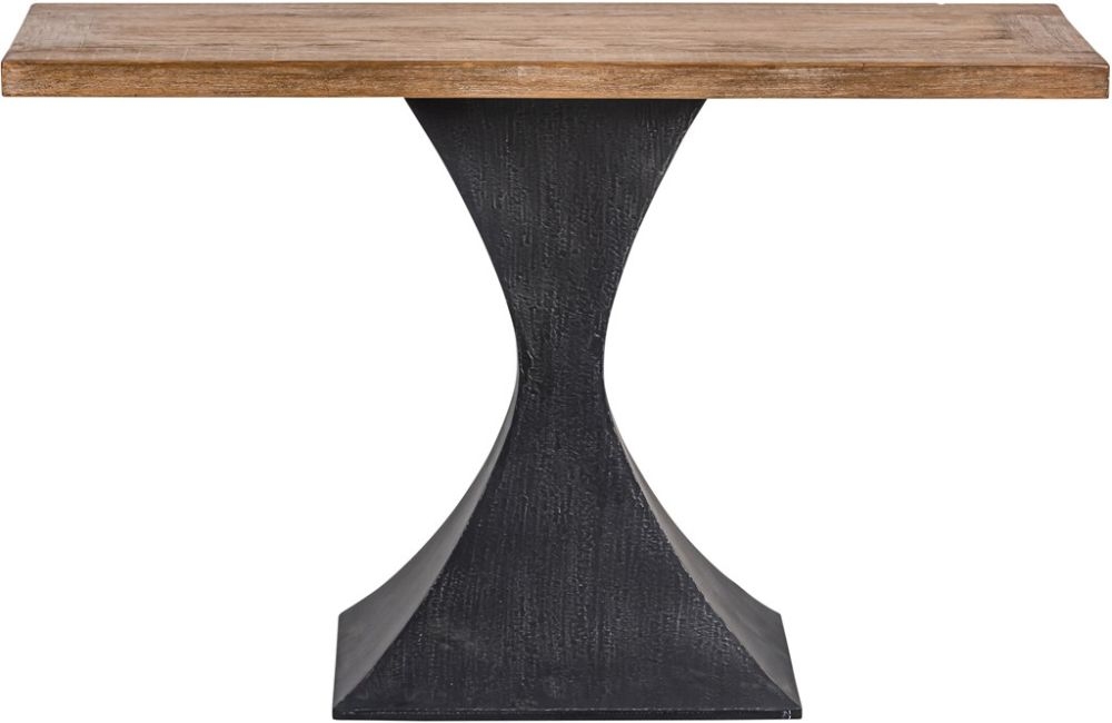 Chelsea Reclaimed Pine Console Table With Black Flute Shape Metal Base