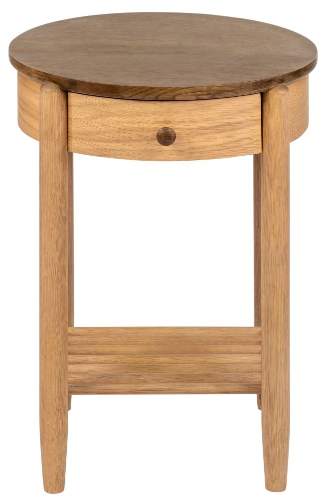 Grace Natural Oak 1 Drawer Round Bedside Table