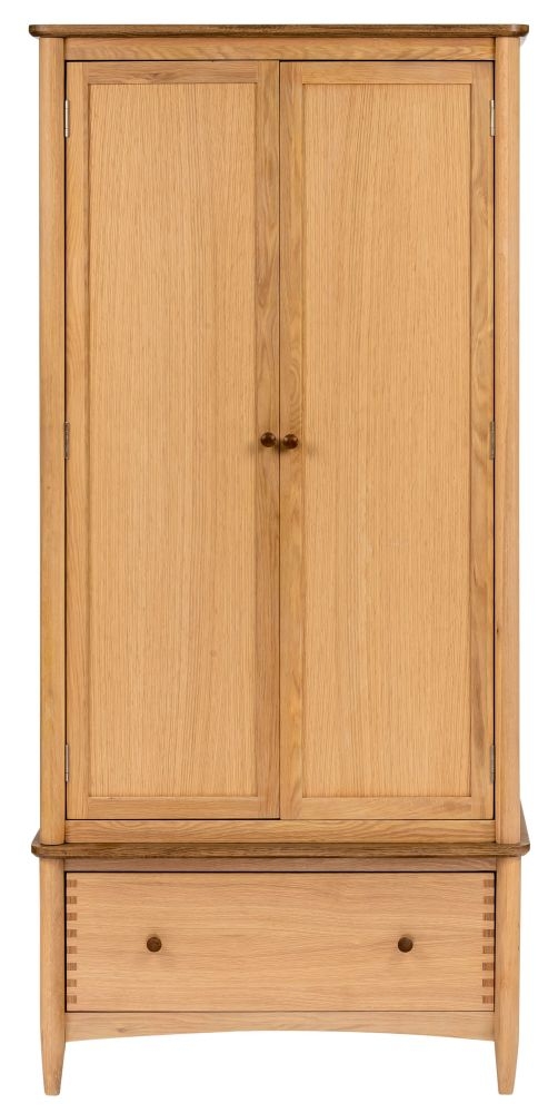 Grace Natural Oak 2 Door 1 Drawer Wardrobe