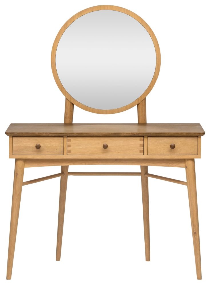 Grace Natural Oak 3 Drawer Dressing Table With Mirror