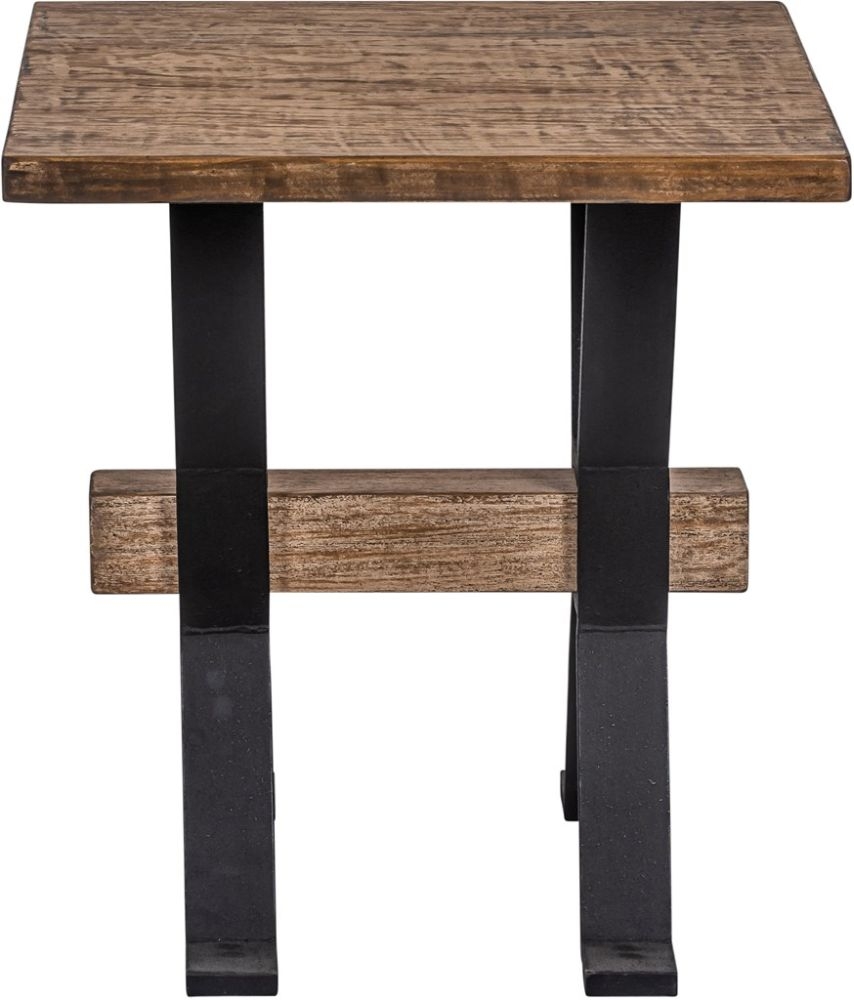 Maida Reclaimed Rustic Pine Side Table With Black Metal X Leg Base