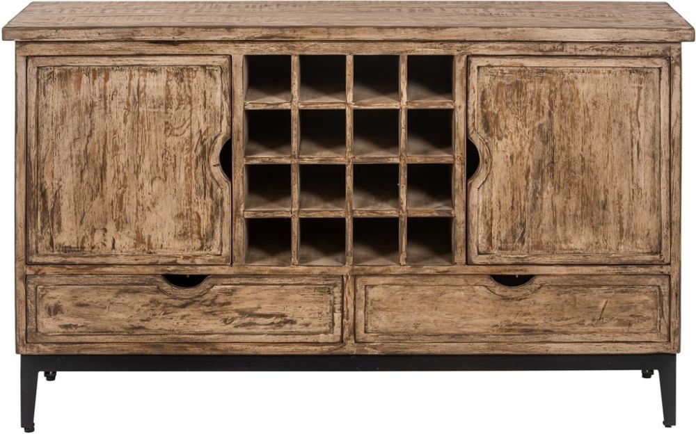 Maida Reclaimed Rustic Pine 2 Door Sideboard With Wine Rack