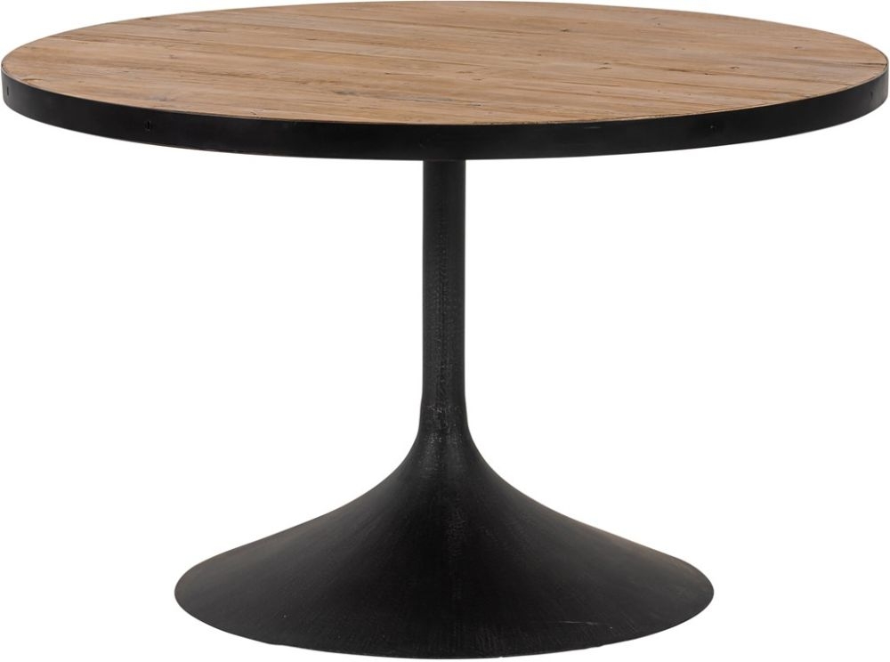 Revival Reclaimed Pine And Black Metal Flute Base Round Dining Table