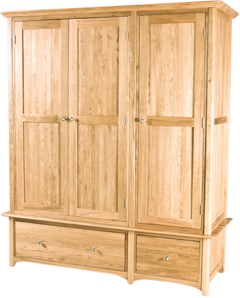 Shaker Oak 3 Door 2 Drawer Wardrobe