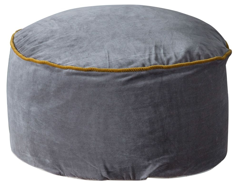 Aleen Grey Velvet Sleek Chic Round Pouffe