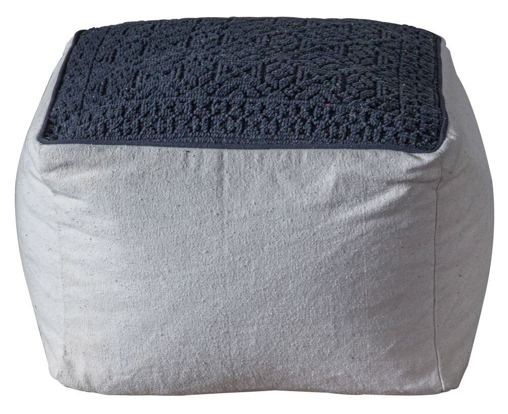 Freer Charcoal And Natural Woven Artisan Design Fabric Pouffe