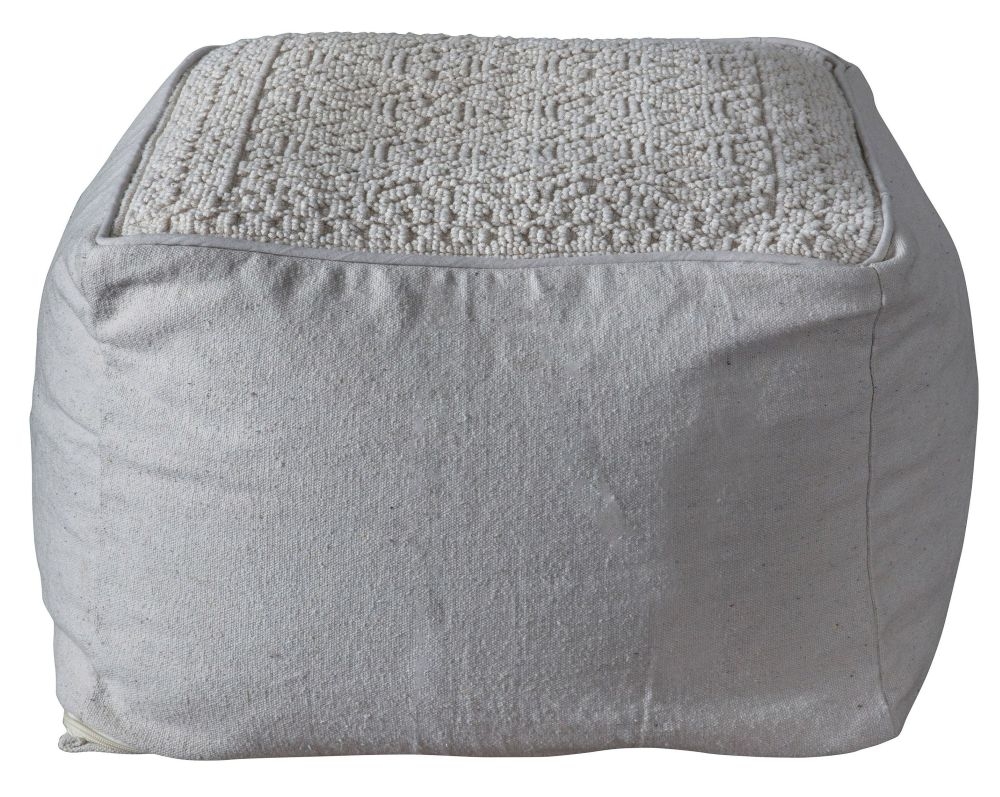Freer Cream And Natural Woven Artisan Design Fabric Pouffe