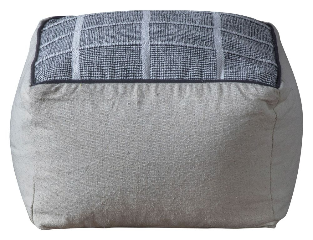Vergie Grey And Natural Woven Artisan Design Fabric Pouffe