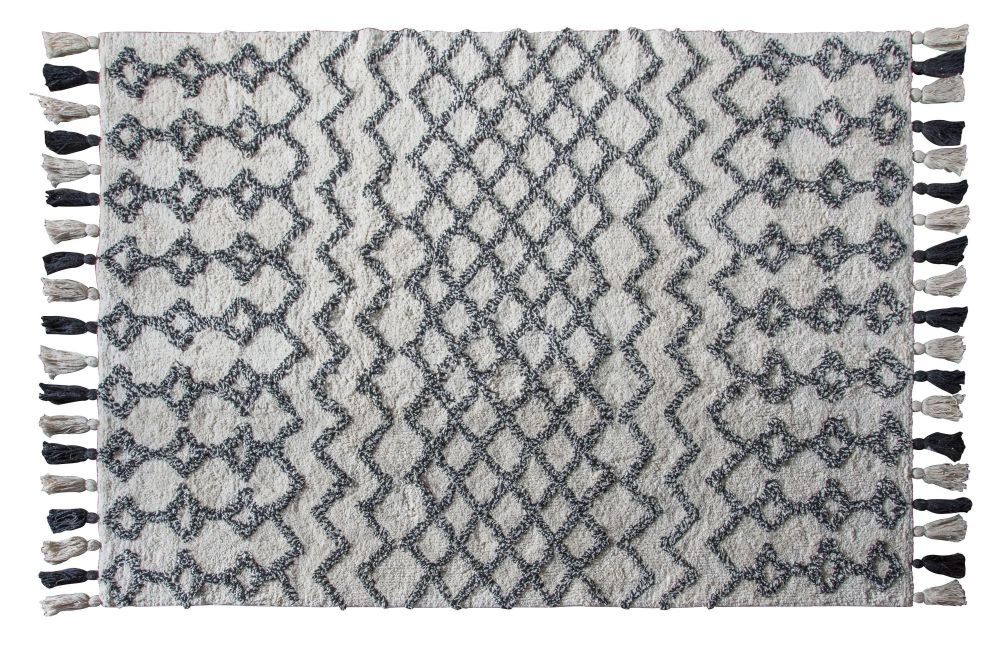 Sidney Bohemian Style Chunky Tassels Black And Cream Rug 290cm X 200cm