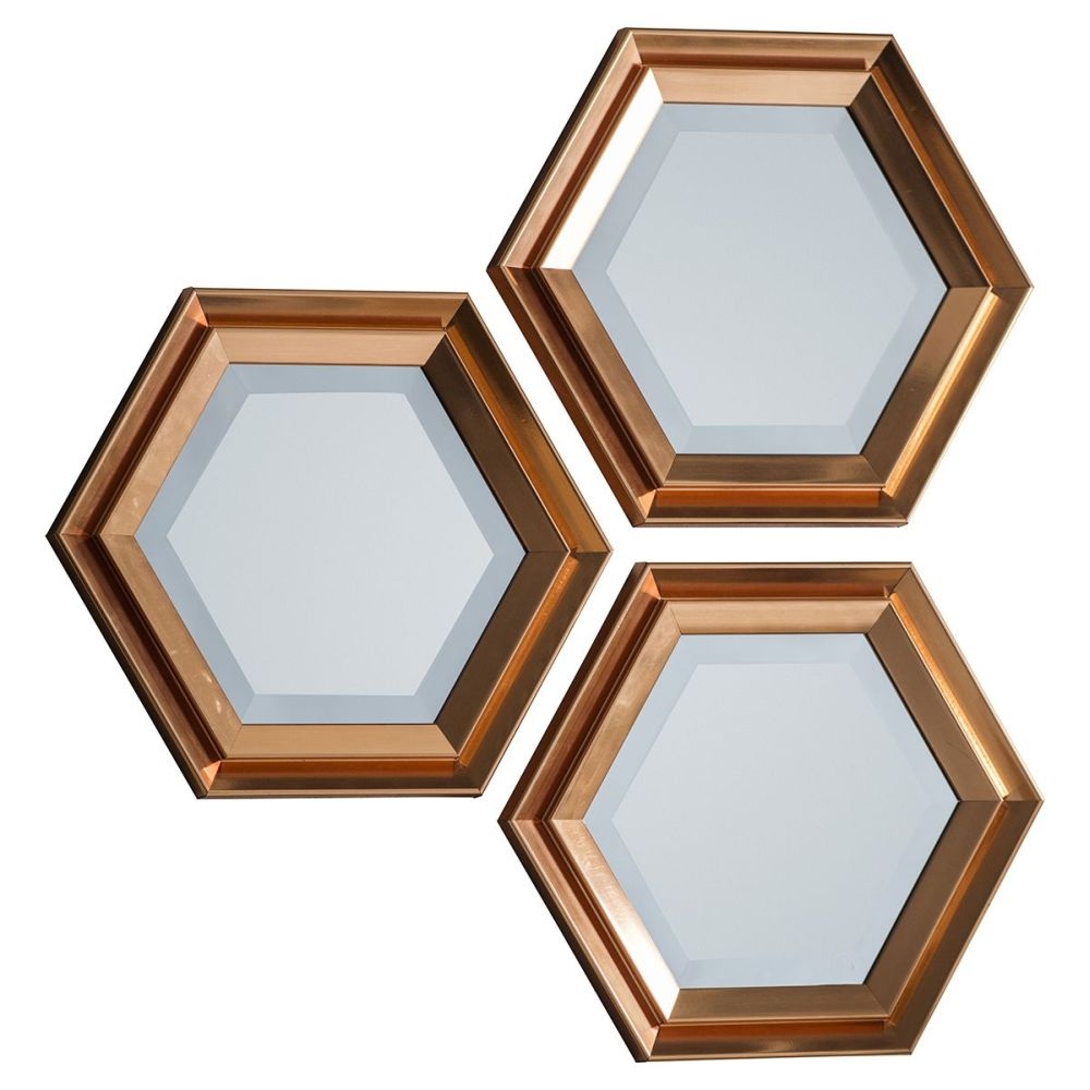 Elaina Copper Hexagonal Mirror Set Of 3 405cm X 355cm