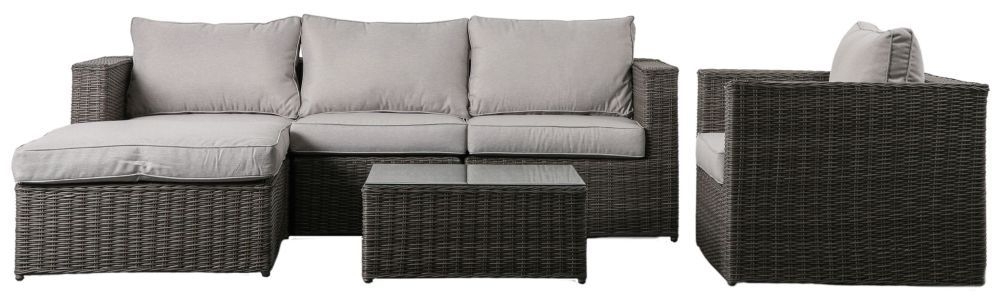 Calvi Grey Rattan Outdoor Garden Chaise Sofa Set With Coffee Table