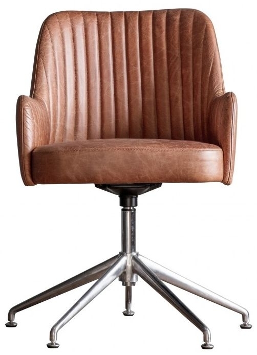 Regal Vintage Brown Leather Swivel Chair Clearance D4