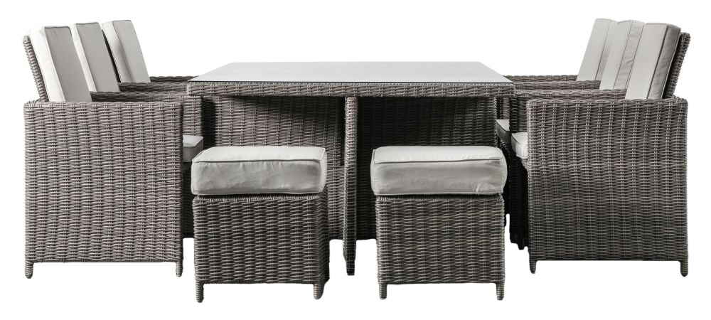 Rondin Grey Rattan 10 Seater Cube Square Outdoor Garden Dining Set