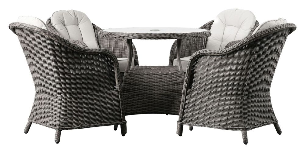 Fior Grey Rattan 4 Seater Round Outdoor Garden Dining Set