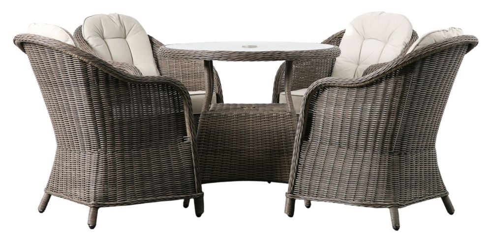 Fior Natural Rattan 4 Seater Round Outdoor Garden Dining Set