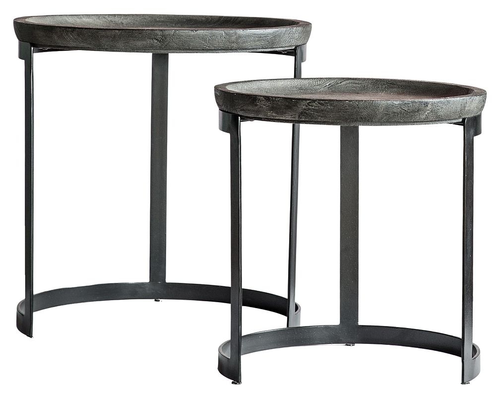 Tinsley Grey Wash And Black Round Nest Of 2 Tables