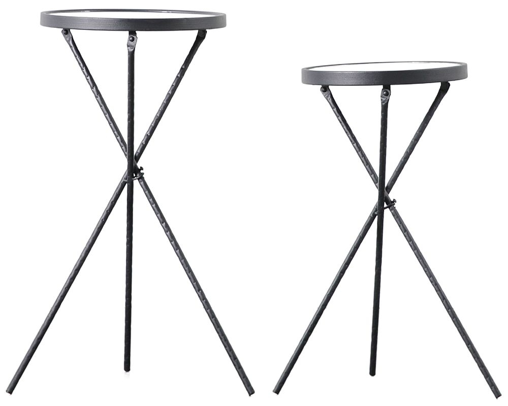 Maleah Glass Round Side Table With Black Base Set Of 2