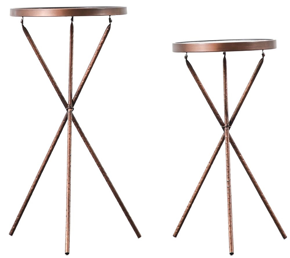 Maleah Glass Round Side Table With Bronze Base Set Of 2