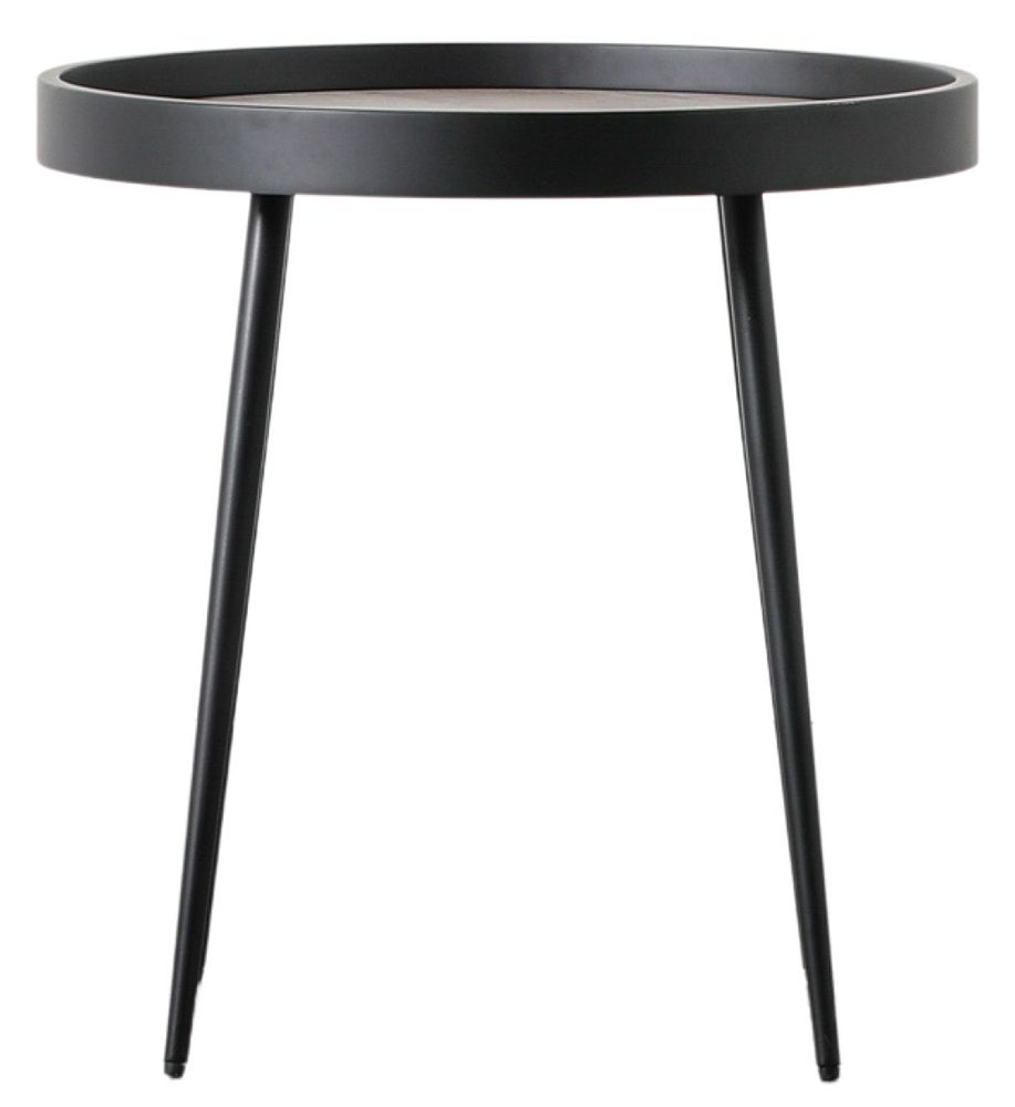 Veda Natural Round Side Table With Black Base