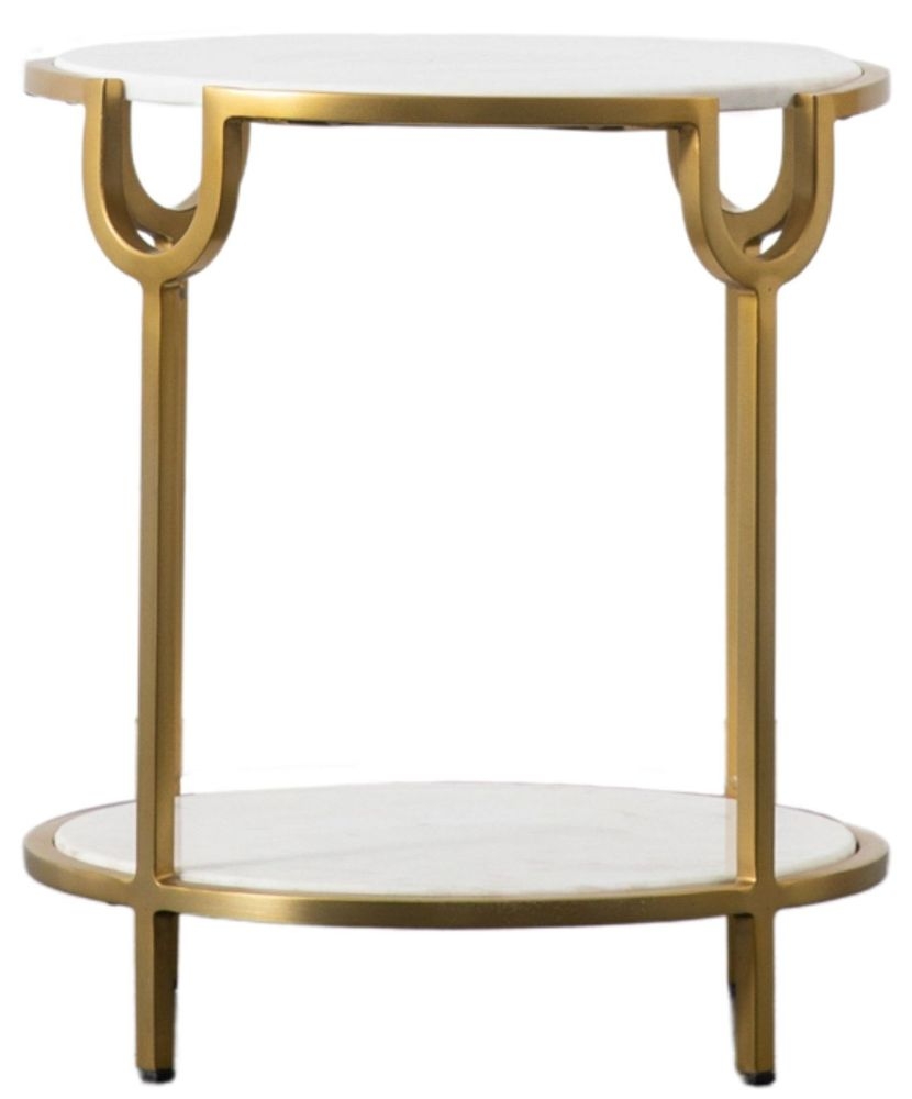 Weston White Marble And Gold Side Table