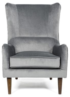 Freya Grey Fabric Winged Back Accent Chair