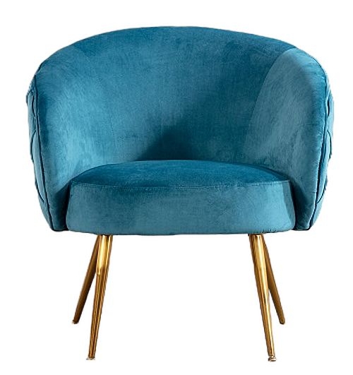Monica Federal Blue Velvet Fabric And Gold Accent Chair