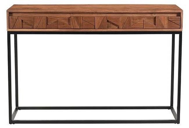 Axis Carved Acacia Wood 2 Drawer Console Table