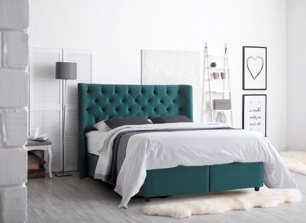 Mayfair Green Fabric Ottoman Bed