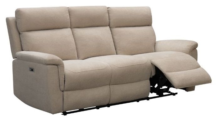 Detroit Natural Fabric 3 Seater Electric Recliner Sofa