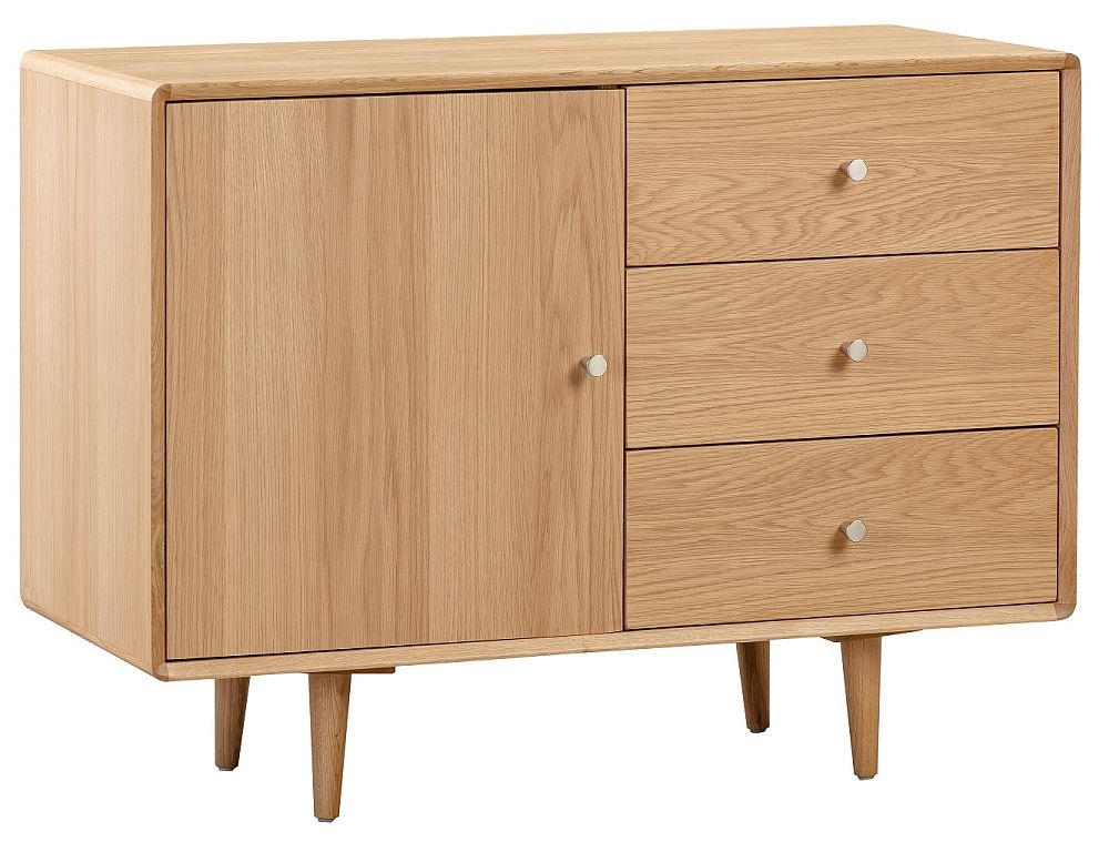 Jenson Light Oak 1 Door 3 Drawer Small Sideboard 100cm