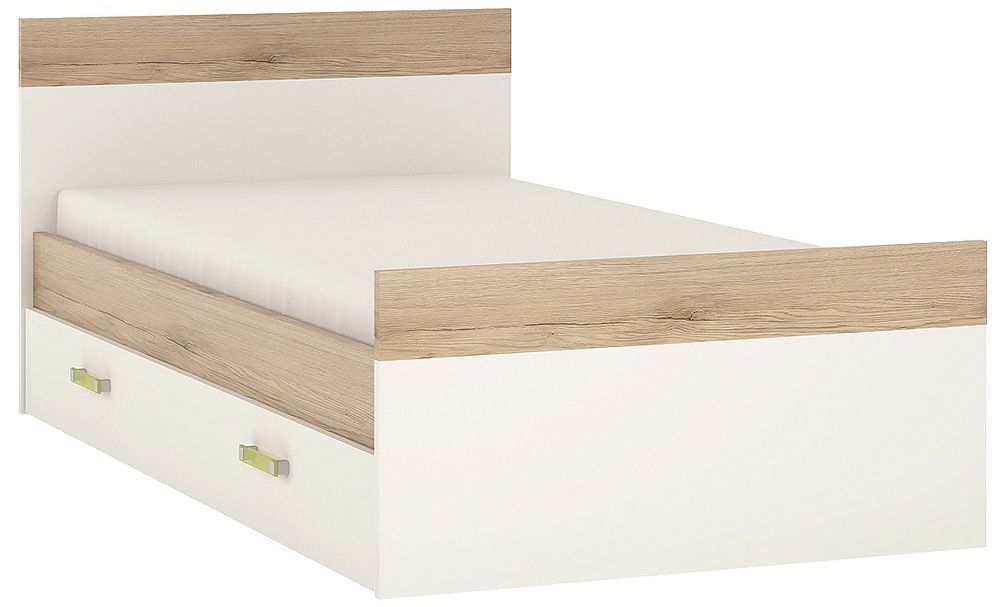 4kids 3ft Storage Bed With Lemon Handles Light Oak And White High Gloss