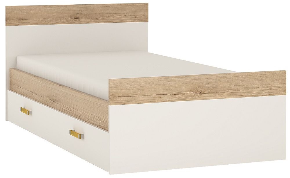 4kids 3ft Storage Bed With Orange Handles Light Oak And White High Gloss