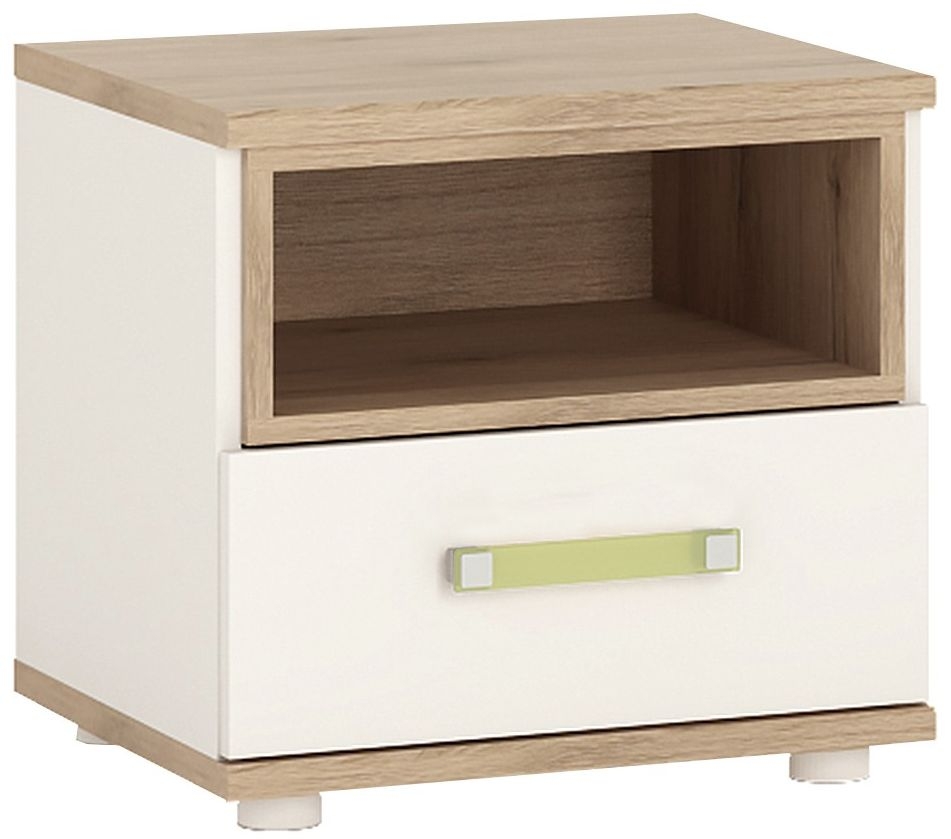 4kids Bedside Cabinet With Lemon Handles Light Oak And White High Gloss