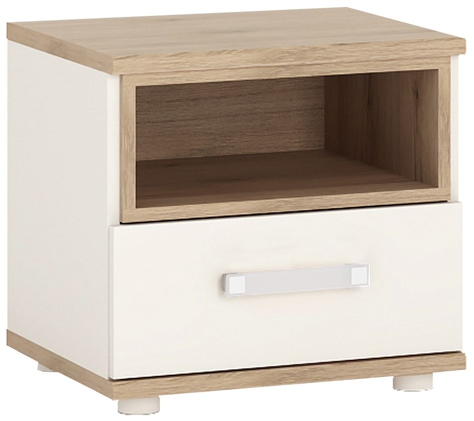 4kids Bedside Cabinet With Opalino Handles Light Oak And White High Gloss