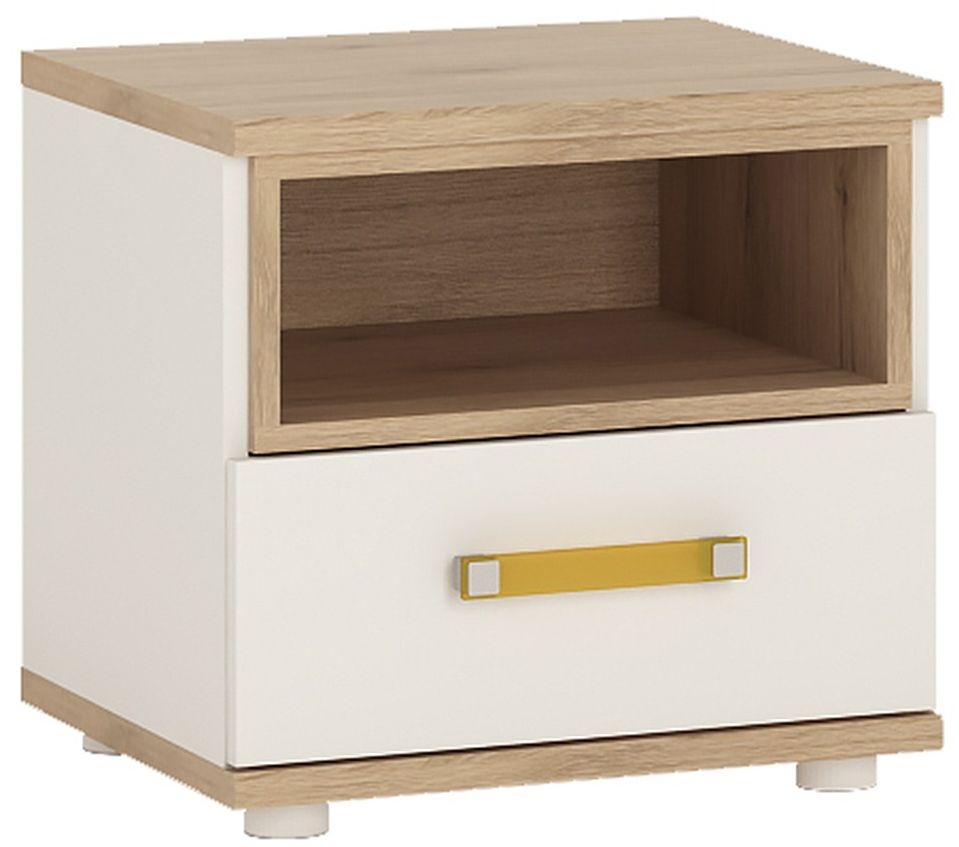 4kids Bedside Cabinet With Orange Handles Light Oak And White High Gloss
