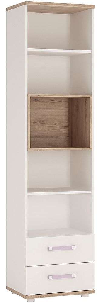 4kids Tall Bookcase With Lilac Handles Light Oak And White High Gloss
