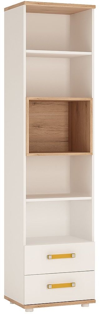 4kids Tall Bookcase With Orange Handles Light Oak And White High Gloss