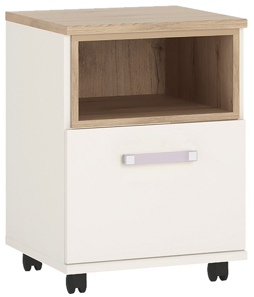 4kids Mobile Desk With Lilac Handles Light Oak And White High Gloss