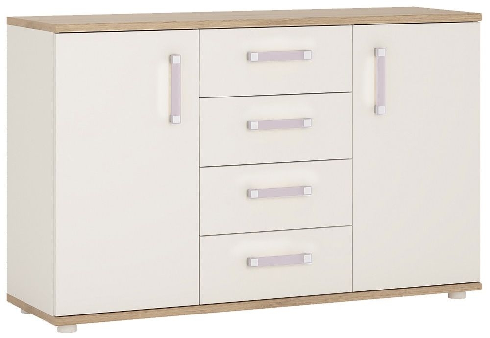 4kids Sideboard With Lilac Handles Light Oak And White High Gloss