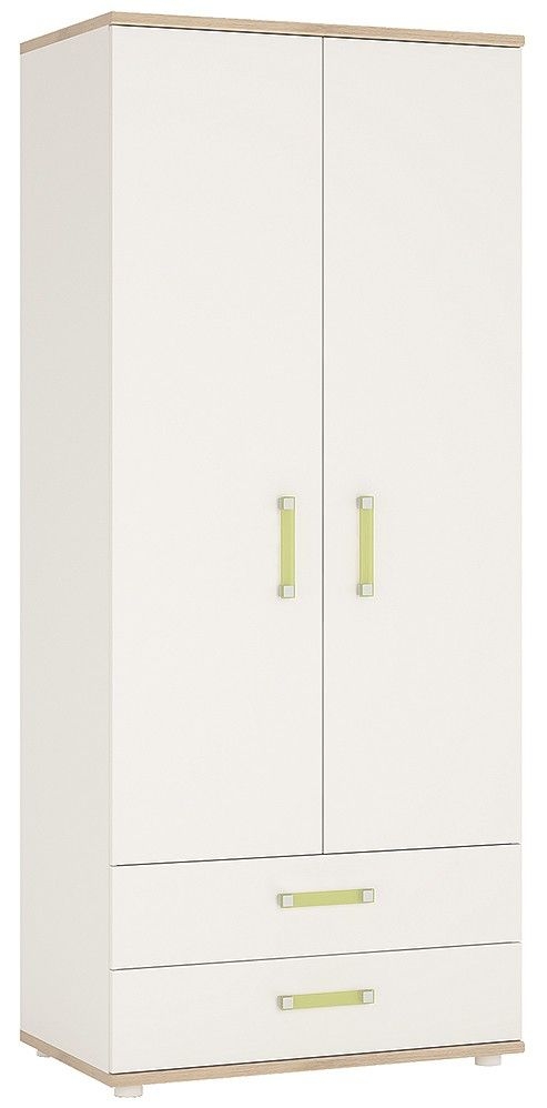 4kids Wardrobe With Lemon Handles Light Oak And White High Gloss