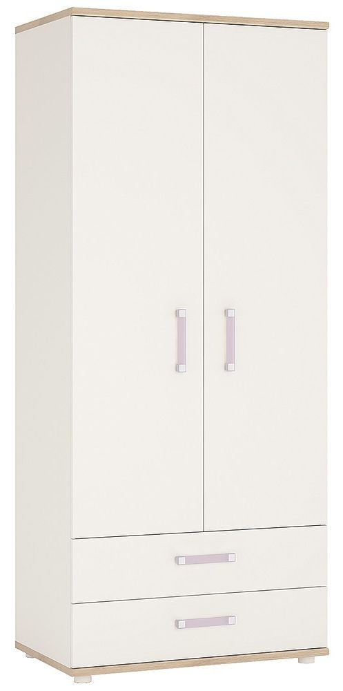 4kids Wardrobe With Lilac Handles Light Oak And White High Gloss